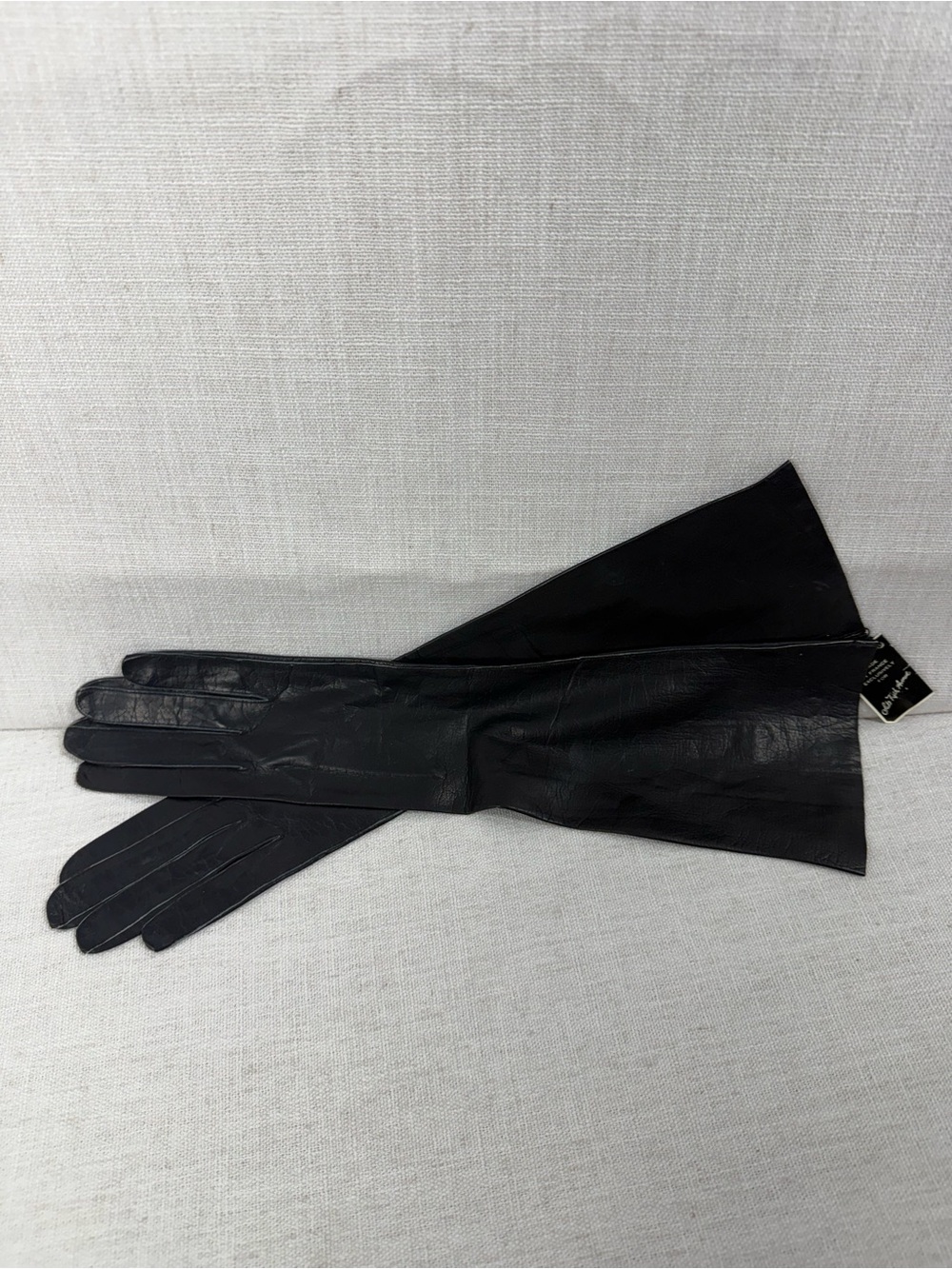 Saks Fifth Avenue Black Long Leather Opera Gloves Leather Gloves Made in France